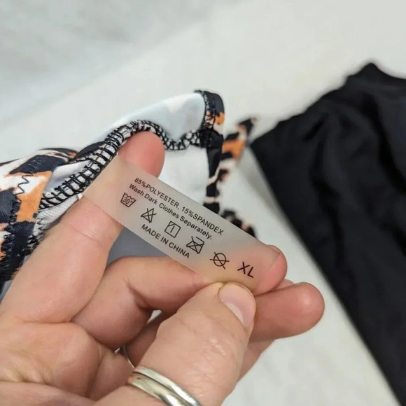 Summer bikini-high waisted black bottoms, animal print halter top L//XL O10 - Picture 10 of 14